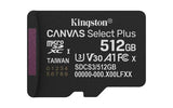 Kingston Technology 512GB microSDXC Canvas Select Plus Gen3 150MB/s A1 Card + Adapter