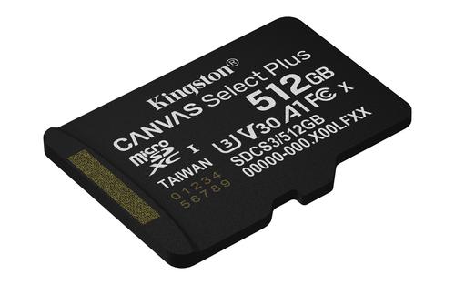 Kingston Technology 512 GB microSDXC Canvas Select Plus Gen3 150 MB/s A1-kort + adapter