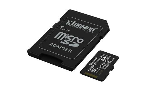 Kingston Technology 64 GB microSDXC Canvas Select Plus Gen3 100 MB/s A1-kort + adapter