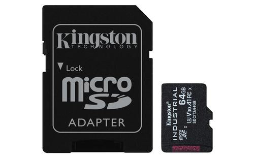 Kingston Technology 64GB microSDXC Industrial C10 A1 pSLC Card + SD Adapter