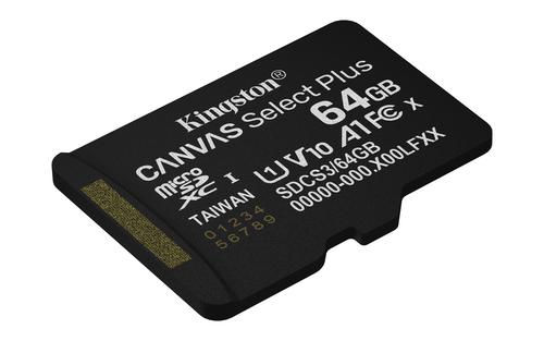 Kingston Technology 64 GB micSDXC Canvas Select Plus Gen3 100R A1, enkelt pakke uden ADP