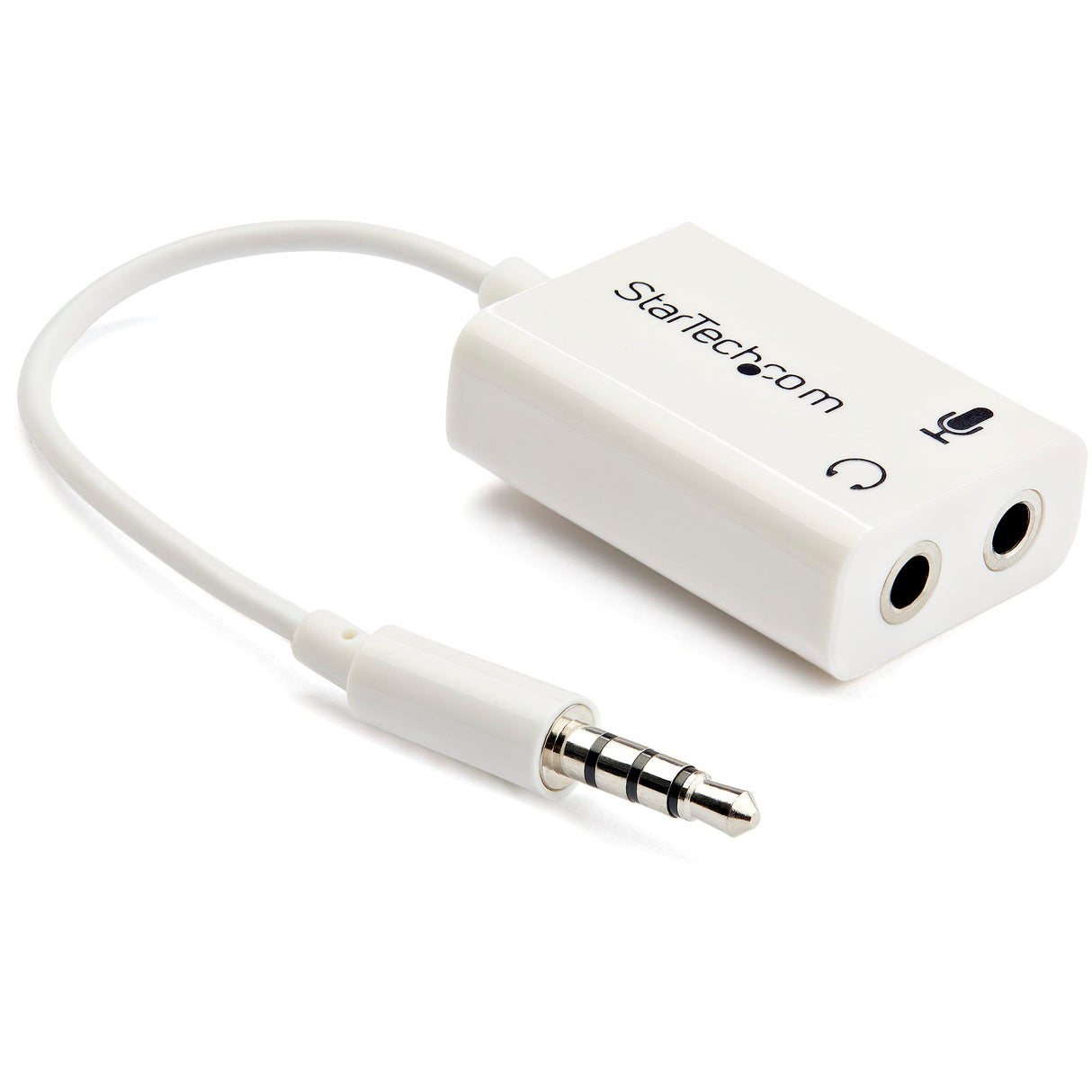 Hvid headset-adapter til headsets med separate hovedtelefon-/mikrofonstik - 3,5 mm 4-positions til 2x 3-positions 3,5 mm M/F