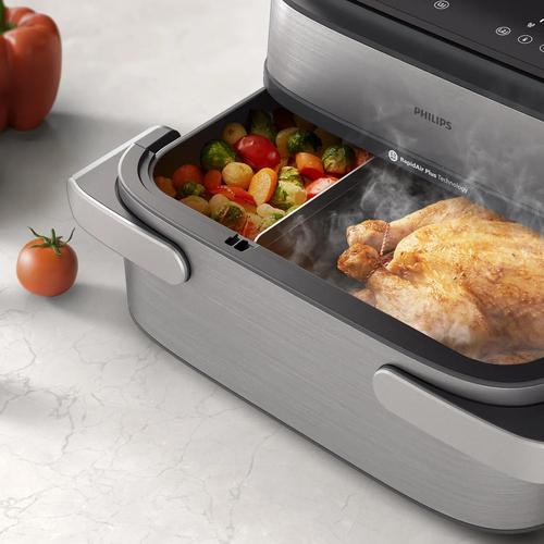 Philips 5000 series NA565/02 fryer Double 9.5 L Stand-alone 2750 W Hot air fryer Black, Silver, Stainless steel
