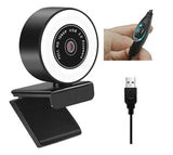 Platinet USB Webcam with Ring Light, Two Megapixels, 1080p Full HD, USB-A, Integrated Microphone (noise cancelling), Adjustable Clip Base, 30 frames per second, Black, Cable 1.5m, One Year Warranty, Box
