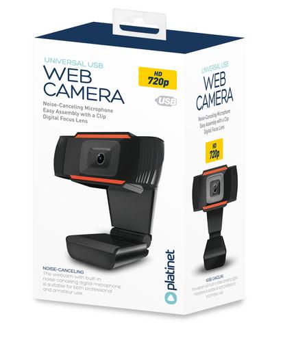 Platinet USB Webcam, 720p, Popular USB-A connection, Integrated Microphone, Noise Cancelling Microphone, Adjustable Clip Base, Black, Cable 1.5m, One Year Warranty, Box