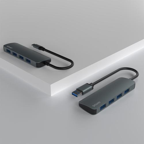 Savio Hub USB-C - 4 x USB-A AK-54 USB 3.2 Gen 1 (3.1 Gen 1) Type-A 1000 Mbit/s Black