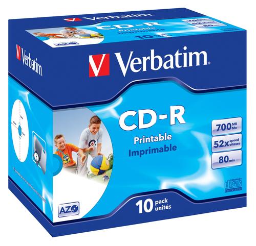 Matricas CD-R AZO Vebratim 700MB 52x Printable Jewel Cased 10 Pack