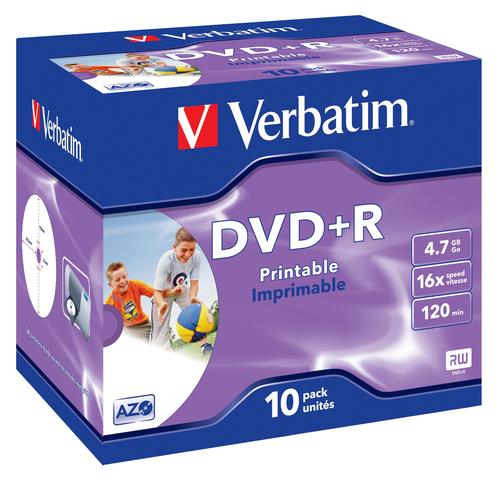 Matricas DVD+R AZO Verbatim 4.7GB 16x Printable ID Branded, 10 Pack Jewel