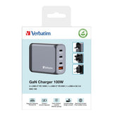 Verbatim GNC-100 GaN Charger 100W with 2 x USB-C PD 100W / 1 x USB-C PD 65W / 1 x USB-A QC 3.0 (EU/UK/US)