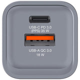 Verbatim GNC-35 GaN Charger 35W with 1 x USB-C PD 35W / 1 x USB-A QC 3.0 (EU/UK/US)