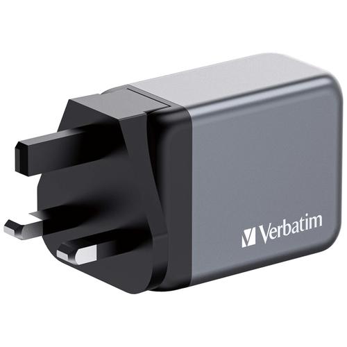 Verbatim GNC-65 GaN Charger 65W with 2 x USB-C PD 65W / 1 x USB-A QC 3.0 (EU/UK/US)