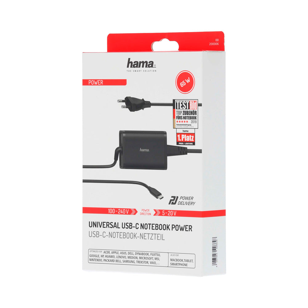 HAMA Notebook Strømforsyning USB-C 100-240V 5-20V/65W