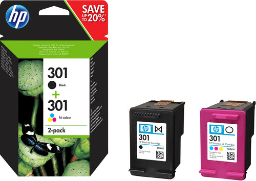 HP 301 2 stk Original - Multipack - Sort, Blå, Magenta, Gul