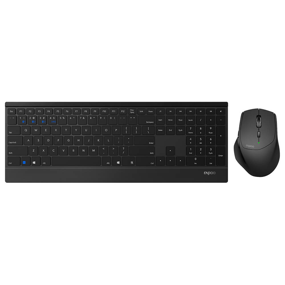 RAPOO Keyboard/Mus Nordisk Layout 9500M Multi-Mode Trådløs Sort