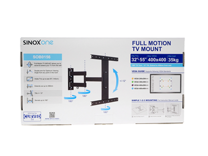 Sinox One TV vægbeslag. 23"-55". Sort