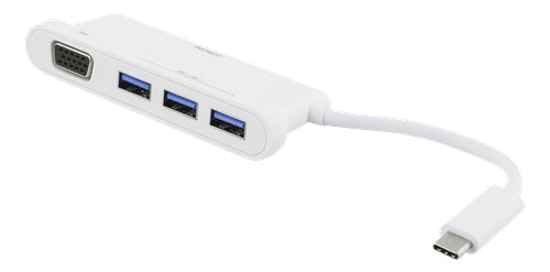 DELTACO USB-C hubb, 1x VGA full HD vid 60Hz, 3x USB-A 3.1,