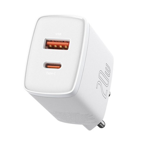 Baseus Kompakt hurtigoplader USB / USB Type C 20W 3A Strømforsyning Quick Charge 3.0 hvid (CCXJ-B02)