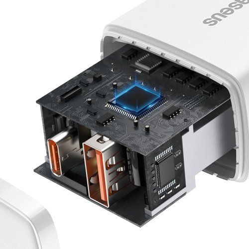 Baseus Kompakt hurtigoplader USB / USB Type C 20W 3A Strømforsyning Quick Charge 3.0 hvid (CCXJ-B02)